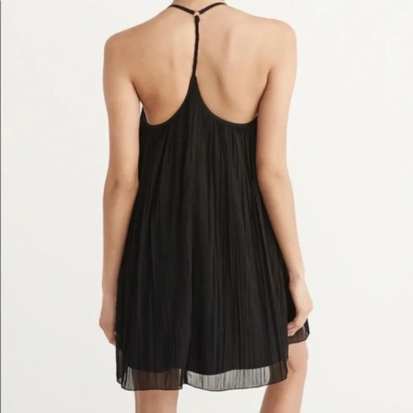 Abercrombie & Fitch Pleated Chiffon T Strap Back Mini Dress Black Size XS - Picture 3 of 8